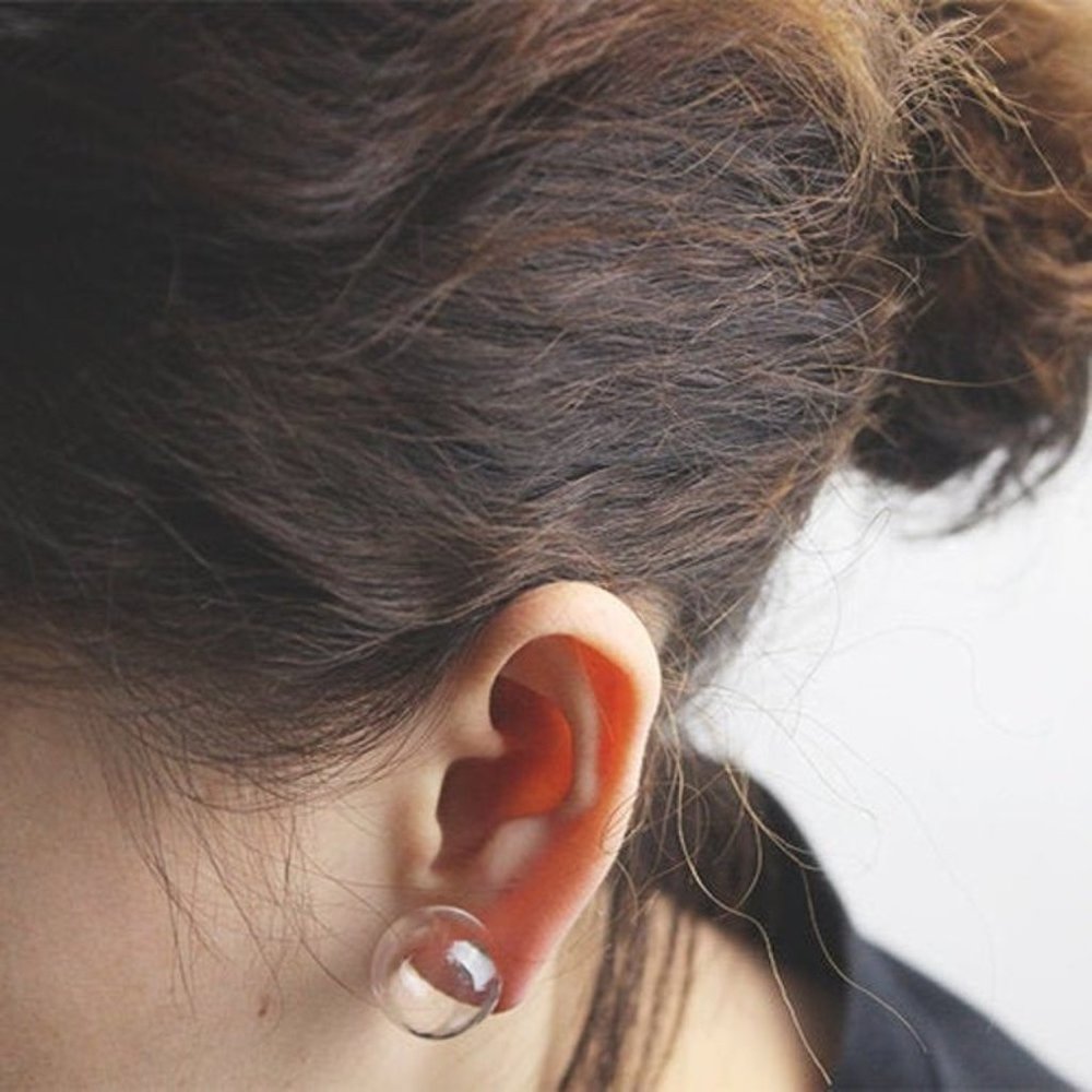 "Personal Bubble" Minimalist Transparent Earrings - Picture 3 of 6